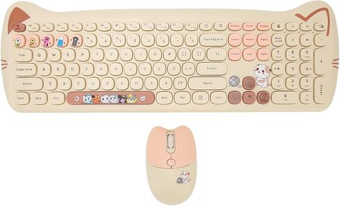Wireless Keyboard and Mouse Combo, 2.4G Cute Cat Keyboard Mouse Combo, 110 Keys Round Keycaps Keyboard with Number Pad and Silent Mouse for Windows 10 8 7 XP Laptop Computer PC in Kuwait
