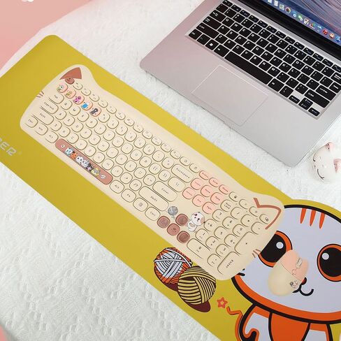 Wireless Keyboard and Mouse Combo, 2.4G Cute Cat Keyboard Mouse Combo, 110 Keys Round Keycaps Keyboard with Number Pad and Silent Mouse for Windows 10 8 7 XP Laptop Computer PC in Kuwait