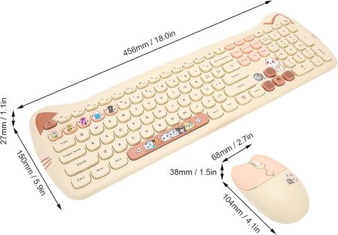 Wireless Keyboard and Mouse Combo, 2.4G Cute Cat Keyboard Mouse Combo, 110 Keys Round Keycaps Keyboard with Number Pad and Silent Mouse for Windows 10 8 7 XP Laptop Computer PC in Kuwait