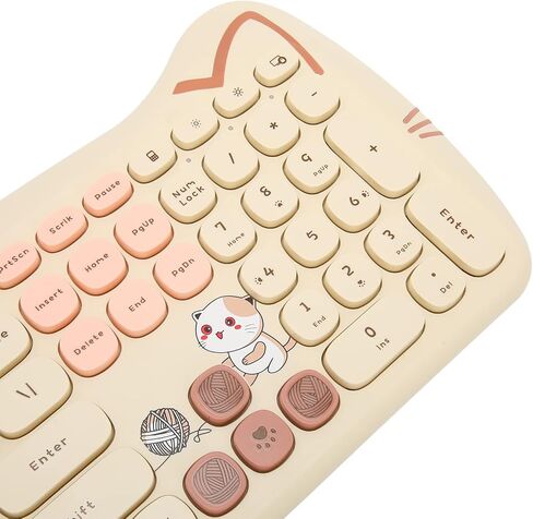 Wireless Keyboard and Mouse Combo, 2.4G Cute Cat Keyboard Mouse Combo, 110 Keys Round Keycaps Keyboard with Number Pad and Silent Mouse for Windows 10 8 7 XP Laptop Computer PC in Kuwait