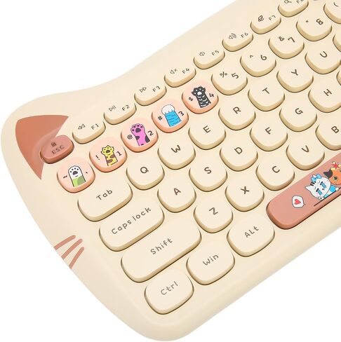 Wireless Keyboard and Mouse Combo, 2.4G Cute Cat Keyboard Mouse Combo, 110 Keys Round Keycaps Keyboard with Number Pad and Silent Mouse for Windows 10 8 7 XP Laptop Computer PC in Kuwait