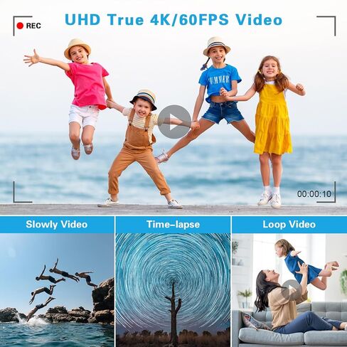 كاميرا رقمية 4K، Vmotal UHD 64MP Photo 4K/60FPS Video، شاشات مزدوجة/تكبير 16x/فاصل زمني/حركة بطيئة/مع WiFi/تركيز تلقائي لكاميرا تسجيل الفيديو للمبتدئين in Kuwait