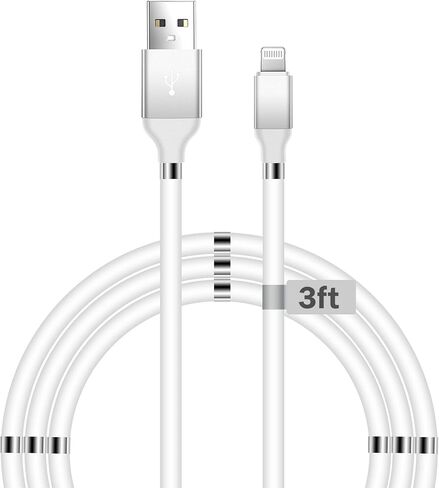 كابل شاحن Aduro مغناطيسي ذاتي الملء Fidget Lightning iPhone كابل شحن معتمد من MFi لهاتف iPhone 12 11 Xs Max XR X 8 Plus 7 Plus 6S 6 Plus SE 2020 5S iPad Pro iPod Airpods 3 قدم (أبيض) in Kuwait