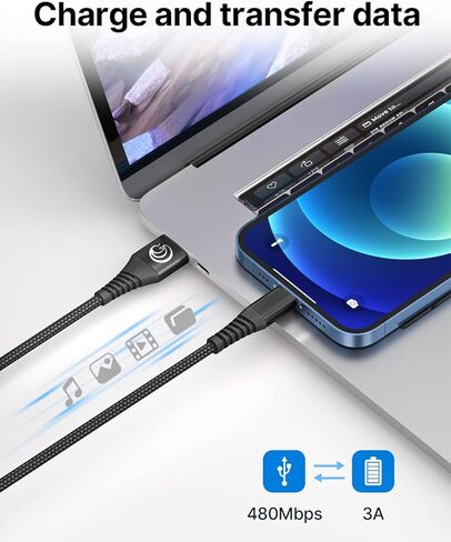 كيبل لايتنينج معتمد من ام اف اي بطول 6 اقدام من قطعتين، كيبل شحن سريع مغطى بالنايلون متوافق مع ايفون اس اي 2020 13 12 11 برو اكس اس ماكس اكس ار 10 8 7 بلس 6 6 اس بلس 5 سي وايباد in Kuwait