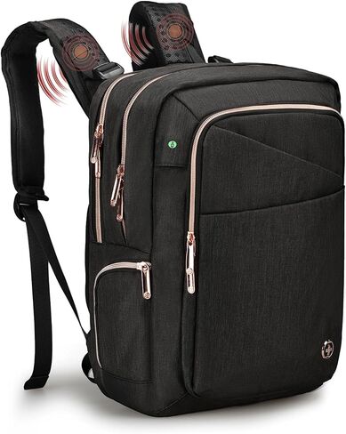 حقيبة ظهر سويس ديجيتال ديزاين كاتي روز للنساء باللون الأسود مع سحابات ذهبية وردية حقيبة ظهر للكمبيوتر المحمول للسفر في الكلية SD1006M-01 in Kuwait