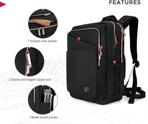 حقيبة ظهر سويس ديجيتال ديزاين كاتي روز للنساء باللون الأسود مع سحابات ذهبية وردية حقيبة ظهر للكمبيوتر المحمول للسفر في الكلية SD1006M-01 in Kuwait