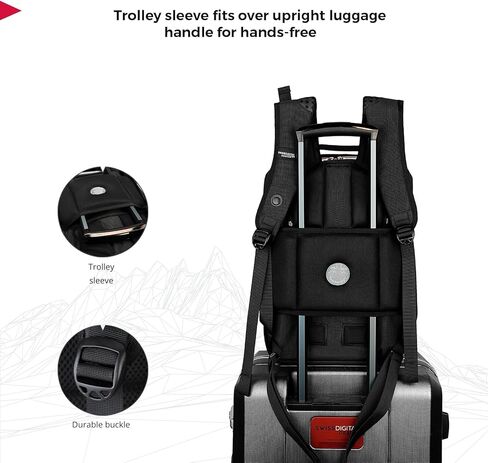 حقيبة ظهر سويس ديجيتال ديزاين كاتي روز للنساء باللون الأسود مع سحابات ذهبية وردية حقيبة ظهر للكمبيوتر المحمول للسفر في الكلية SD1006M-01 in Kuwait