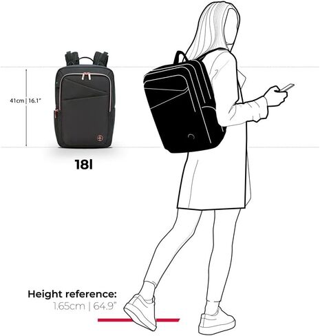 حقيبة ظهر سويس ديجيتال ديزاين كاتي روز للنساء باللون الأسود مع سحابات ذهبية وردية حقيبة ظهر للكمبيوتر المحمول للسفر في الكلية SD1006M-01 in Kuwait