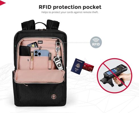 حقيبة ظهر سويس ديجيتال ديزاين كاتي روز للنساء باللون الأسود مع سحابات ذهبية وردية حقيبة ظهر للكمبيوتر المحمول للسفر في الكلية SD1006M-01 in Kuwait