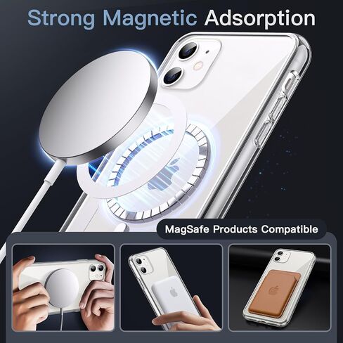 JETech Magnetic Case for iPhone 11 6.1-Inch Compatible with MagSafe Wireless Charging, Shockproof Phone Bumper Cover, Anti-Scratch Clear Back (Black) in Kuwait