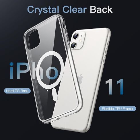 JETech Magnetic Case for iPhone 11 6.1-Inch Compatible with MagSafe Wireless Charging, Shockproof Phone Bumper Cover, Anti-Scratch Clear Back (Black) in Kuwait