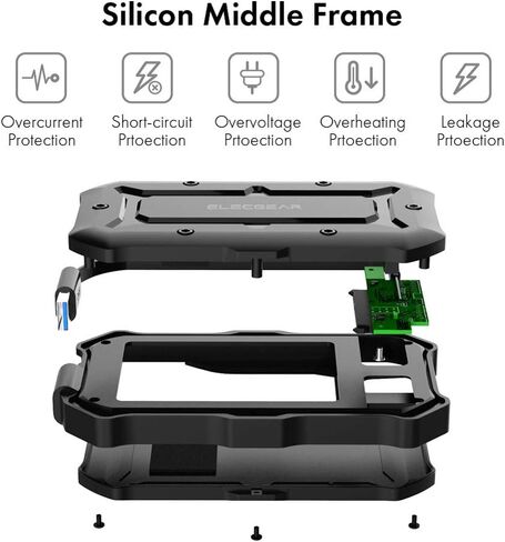 اليك جير حافظة قرص صلب يو اس بي 3.0 واقية، صندوق خارجي محمول 2.5 انش، مقاوم للماء والصدمات واختبر السقوط العسكري مع كيبل USB مدمج ومحول USB C in Kuwait
