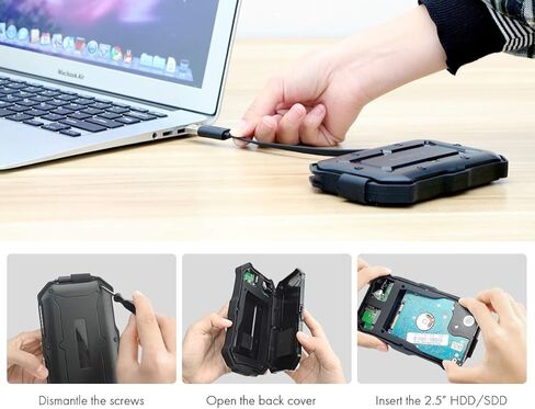 اليك جير حافظة قرص صلب يو اس بي 3.0 واقية، صندوق خارجي محمول 2.5 انش، مقاوم للماء والصدمات واختبر السقوط العسكري مع كيبل USB مدمج ومحول USB C in Kuwait