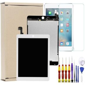 شاشة LCD بديلة ومحول رقمي زجاجي يعمل باللمس لجهاز ايباد اير 2 2014 الجيل الثاني A1566 A1567 مع اداة وزجاج (ابيض) من اكنيوكز in Kuwait