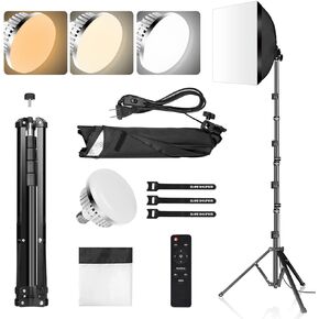 SLOW DOLPHIN Photography Studio Softbox Lighting Kit with 16"X16" Softbox and 3 Colors Temperature 85W LED Bulb with Remote,Professional Photo Studio Equipment for Portrait,Video YouTube (1PACK)