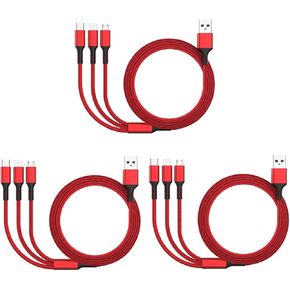jeefull power Multi Charging Cable 3 in 1 Nylon Braided Multi USB Cable Multiple Charger Fast Charging Cord Compatible with Most Smart Phones & Pads