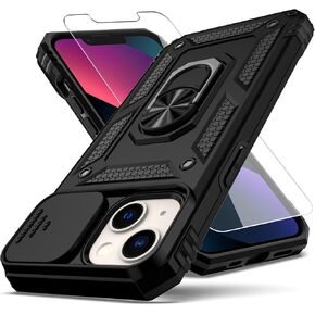 حافظة YZOK لهاتف iPhone 13، مع غطاء عدسة الكاميرا وواقي شاشة HD، [درجة عسكرية] حامل حلقي للسيارة ومسند هجين صلب من مادة TPU الناعمة المقاومة للصدمات لهاتف iPhone 13 - أزرق in Kuwait