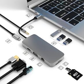موزع يو اس بي سي 10 في 1، محطة الاقتران للكمبيوتر المحمول USB-C ، محول يو اس بي سي إلى HDMI لماك بوك ويندوز مع 4K HDMI VGA Ethernet PD 3. 0 USB Audio RJ45 TF/SD in Kuwait