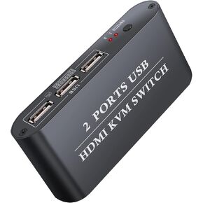 LiNKFOR KVM HDMI Switch 2 in 1 Out Box، 2-Port USB HDMI Cable KVM Switch، يدعم 4K @ 30 هرتز ومشاركة جهازي كمبيوتر مع ماوس لوحة مفاتيح واحد وشاشة عالية الدقة in Kuwait