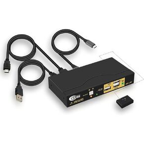 CKLau 2 منفذ KVM HDMI + USB-C 4K60 هرتز 2K144 هرتز مع صوت وكابلات لأجهزة Mac/أجهزة الكمبيوتر/شاشة مشاركة الهاتف المحمول ولوحة المفاتيح والماوس in Kuwait
