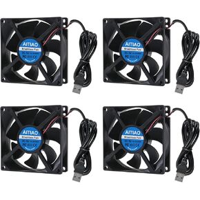 AITIAO 4Pcs 80mm USB Fan 5V DC 8025 Brushless Cooling Fans 80mmx25mm Oil Bearing Fan for 3D Printer Computer Case Fan CPU Coolers DIY Cooling Ventilation Projects