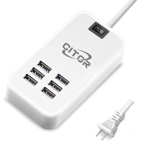 Multi USB Charger, 6 Port USB Charging Station for Multiple Devices, Phone, Tablet, Power Strip with ON/Off Switch (White) in Kuwait