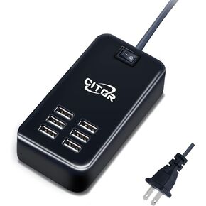 Multiport USB Charger, 6 Port USB Charging Station for Multiple Devices, Phone, Tablet, Power Strip with ON/Off Switch (Black) in Saudi Arabia