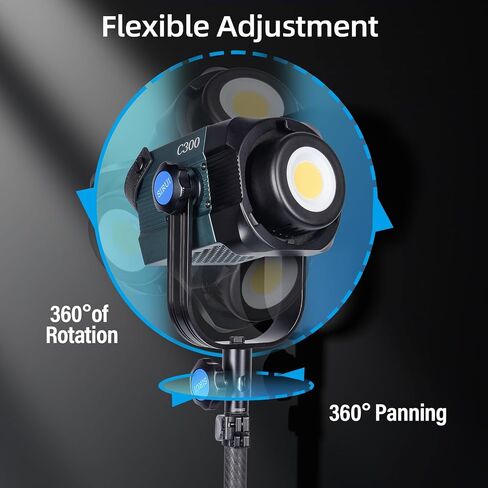 SIRUI 300W LED Video Light C300، ضوء مستمر COB مدمج لإضاءة استوديو التصوير الفوتوغرافي، 12500Lus@1m 5600K ضوء النهار، TLCI98 CRI96، حوامل Bowen، عاكس، التحكم في الصندوق/التطبيق، 8 تأثيرات in Saudi Arabia