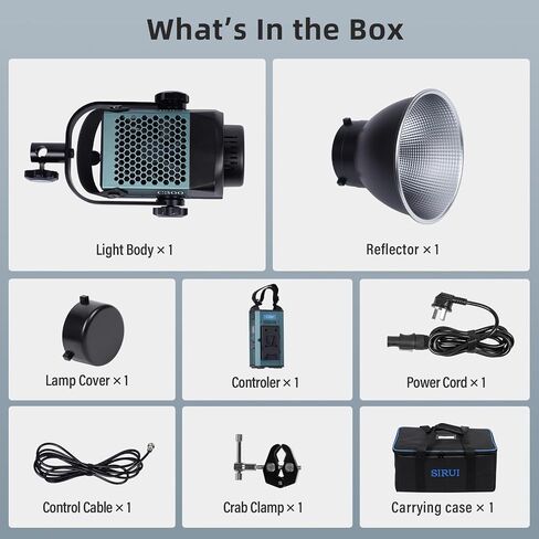 SIRUI 300W LED Video Light C300، ضوء مستمر COB مدمج لإضاءة استوديو التصوير الفوتوغرافي، 12500Lus@1m 5600K ضوء النهار، TLCI98 CRI96، حوامل Bowen، عاكس، التحكم في الصندوق/التطبيق، 8 تأثيرات in Saudi Arabia