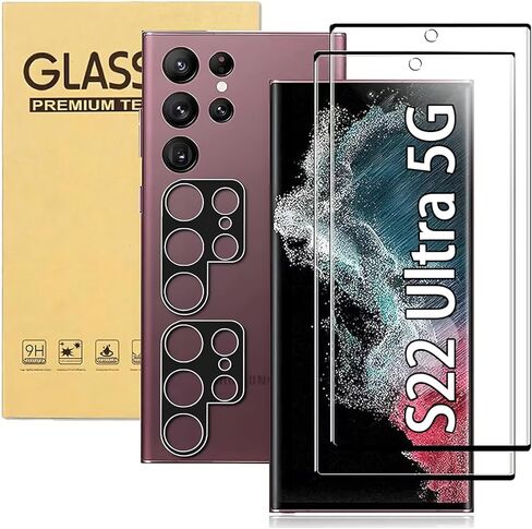 Russell Hobbs [2+2 Pack] لهاتف Samsung Galaxy S22 Ultra 5G واقي شاشة زجاجي مقوى لعدسة الكاميرا، حساس للمس، يدعم بصمات الأصابع، صلابة 9H in Kuwait