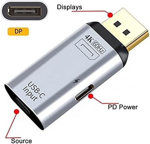 NFHK 100W 10Gbps Cable & USB-C Type C Female Source to Displayport DP Sink HDTV & PD Power Adapter 4K 60hz 1080p for Phone & Laptop in Saudi Arabia