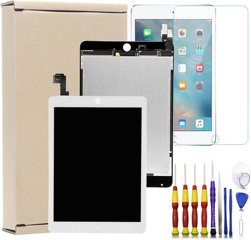 شاشة LCD بديلة ومحول رقمي زجاجي يعمل باللمس لجهاز ايباد اير 2 2014 الجيل الثاني A1566 A1567 مع اداة وزجاج (ابيض) من اكنيوكز in Kuwait