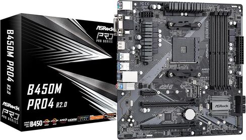 ASROCK B450M PRO4 R2.0 مقبس AM4/ AMD B450/ DDR4/ SATA3&USB3.2/ M.2/ Micro ATX اللوحة الأم in Kuwait