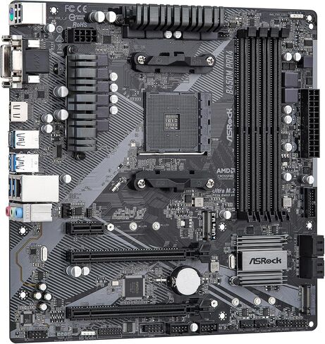 ASROCK B450M PRO4 R2.0 مقبس AM4/ AMD B450/ DDR4/ SATA3&USB3.2/ M.2/ Micro ATX اللوحة الأم in Kuwait