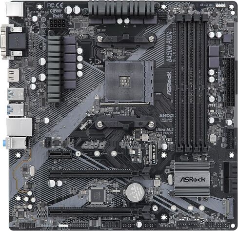 ASROCK B450M PRO4 R2.0 مقبس AM4/ AMD B450/ DDR4/ SATA3&USB3.2/ M.2/ Micro ATX اللوحة الأم in Kuwait
