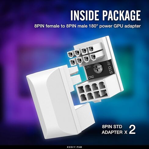 EZDIY-FAB GPU VGA PCIe 8 Pin U Turn 180 درجة زاوية موصل لوحة محول الطاقة لبطاقة رسومات سطح المكتب - النوع العكسي 3 عبوات بيضاء in Kuwait