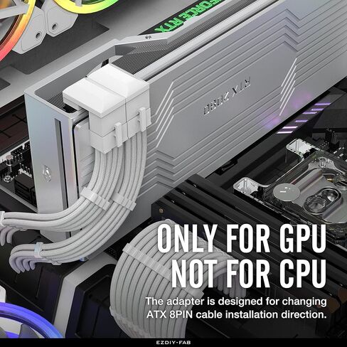 EZDIY-FAB GPU VGA PCIe 8 Pin U Turn 180 درجة زاوية موصل لوحة محول الطاقة لبطاقة رسومات سطح المكتب - النوع العكسي 3 عبوات بيضاء in Kuwait