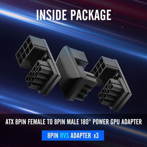 EZDIY-FAB GPU VGA PCIe 8 Pin U Turn 180 درجة زاوية موصل لوحة محول الطاقة لبطاقة رسومات سطح المكتب - النوع العكسي 3 عبوات بيضاء in Kuwait