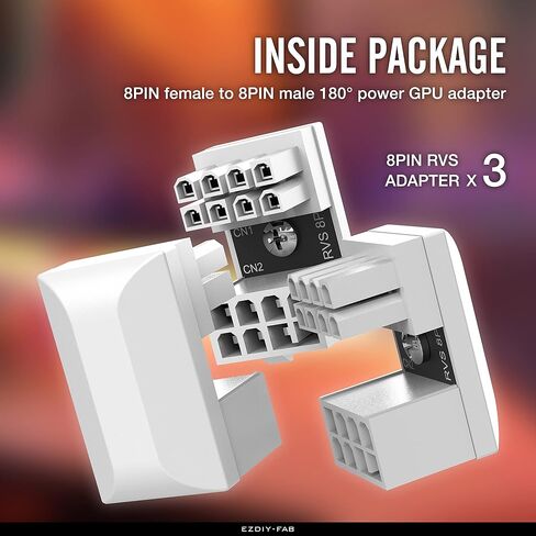 EZDIY-FAB GPU VGA PCIe 8 Pin U Turn 180 درجة زاوية موصل لوحة محول الطاقة لبطاقة رسومات سطح المكتب - النوع العكسي 3 عبوات بيضاء in Kuwait