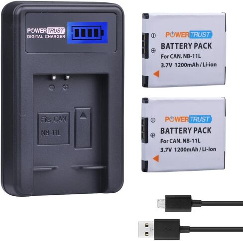 PowerTrust 2 حزمة 3.7 فولت NB-11L بطارية بديلة وشاحن USB LCD NB-11LH لكاميرا Canon PowerShot A2300 IS، A2400 IS، A2500، A2600، A3400 IS، A3500 IS، A4000 IS، ELPH 110 HS، ELPH 115 HS، ELPH 130 HS , in Saudi Arabia