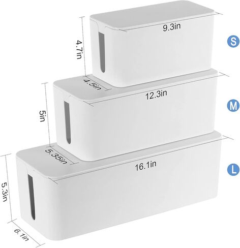 صندوق إدارة الكابلات، مجموعة منظم سلك الطاقة مكونة من 3 قطع، صناديق كابلات كبيرة ومتوسطة وصغيرة مصنوعة من مادة ABS الآمنة للمنزل والمكتب لتنظيم أسلاك الطاقة المخفية وشرائط الطاقة (أسود) in Kuwait