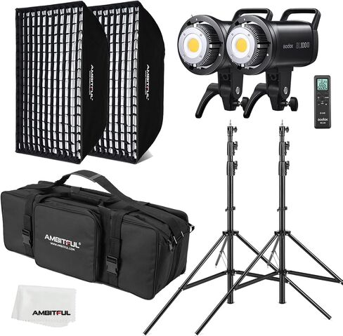 GODOX SL100D 2 x 100W LED Video Light + 60 x 90 cm Softbox, Light Stand, Honeycomb Grid, with Remote Control, Suitable for Film Studios, Photo Studios in Saudi Arabia