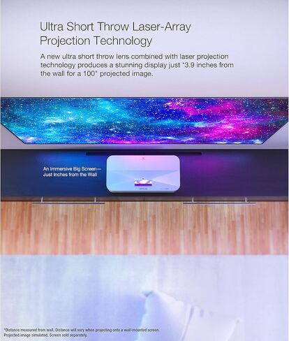 جهاز عرض Epson EpiqVision Ultra LS800 Ultra Short Throw 3-Chip 3LCD Smart Streaming Laser Projector، 4000 Lumens، 4K PRO-UHD، HDR، 150 بوصة، تلفزيون Android، 2.1ch Yamaha مكبرات صوت مدمجة - أسود in Kuwait