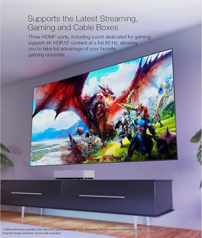 جهاز عرض Epson EpiqVision Ultra LS800 Ultra Short Throw 3-Chip 3LCD Smart Streaming Laser Projector، 4000 Lumens، 4K PRO-UHD، HDR، 150 بوصة، تلفزيون Android، 2.1ch Yamaha مكبرات صوت مدمجة - أسود in Kuwait