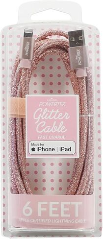 LIQUIPEL Powertek Glitter MFi Certified Charger Compatible for Apple iPhone, iPad, 6ft Cable, Lightning to USB Cable Cord, Fast Charging Lightning Cable (Red) in Kuwait
