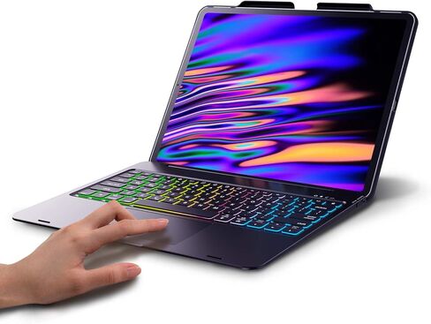 حافظة كيبورد لايباد برو 12.9 انش 2018-الجيل الثالث / 2020-4 الجيل الرابع - لوحة مفاتيح تعمل باللمس متوافقة مع ايباد برو 12.9 - لوحة مفاتيح لاسلكية لحماية الاضاءة الخلفية - تتضمن حامل قلم (اسود) in Kuwait