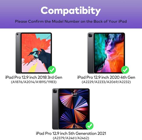 حافظة كيبورد لايباد برو 12.9 انش 2018-الجيل الثالث / 2020-4 الجيل الرابع - لوحة مفاتيح تعمل باللمس متوافقة مع ايباد برو 12.9 - لوحة مفاتيح لاسلكية لحماية الاضاءة الخلفية - تتضمن حامل قلم (اسود) in Kuwait