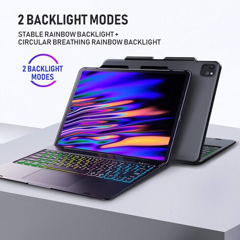 حافظة كيبورد لايباد برو 12.9 انش 2018-الجيل الثالث / 2020-4 الجيل الرابع - لوحة مفاتيح تعمل باللمس متوافقة مع ايباد برو 12.9 - لوحة مفاتيح لاسلكية لحماية الاضاءة الخلفية - تتضمن حامل قلم (اسود) in Kuwait