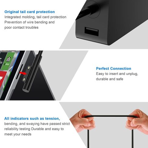 شاحن Surface Pro بقدرة 65 وات لجهاز Microsoft Surface Pro 9 8 3 7 6 5 4 X شاحن الكمبيوتر المحمول Windows Surface 5، 4، 3، 2، 1 Surface Go1، 2، Surface Book 3، 2، 1، مع منفذ شحن USB 5V 1A، يدعم 44 واط، 36 واط، ال اي دي in Kuwait