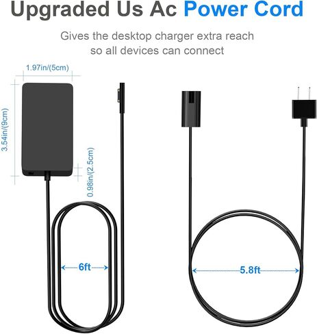 شاحن Surface Pro بقدرة 65 وات لجهاز Microsoft Surface Pro 9 8 3 7 6 5 4 X شاحن الكمبيوتر المحمول Windows Surface 5، 4، 3، 2، 1 Surface Go1، 2، Surface Book 3، 2، 1، مع منفذ شحن USB 5V 1A، يدعم 44 واط، 36 واط، ال اي دي in Kuwait